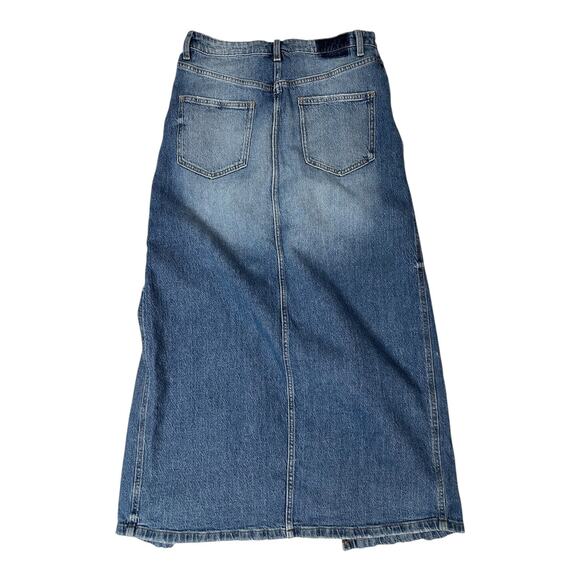 Zara Medium Wash Long Denim Skirt Front Slit Women's M/ Size 6 - Picture 2 of 7